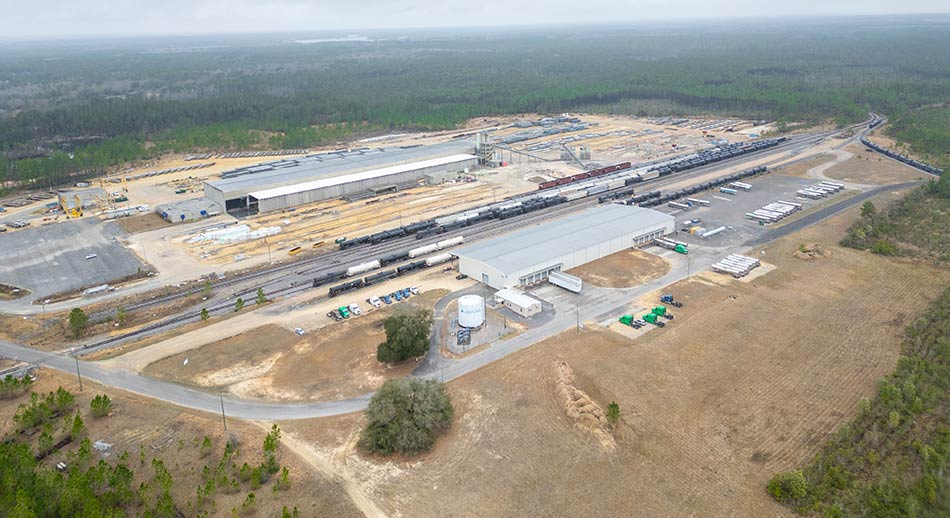 Aerial photograph of location of new state-of-the-art railcar repair shop being built by Mississippi Export Railroad